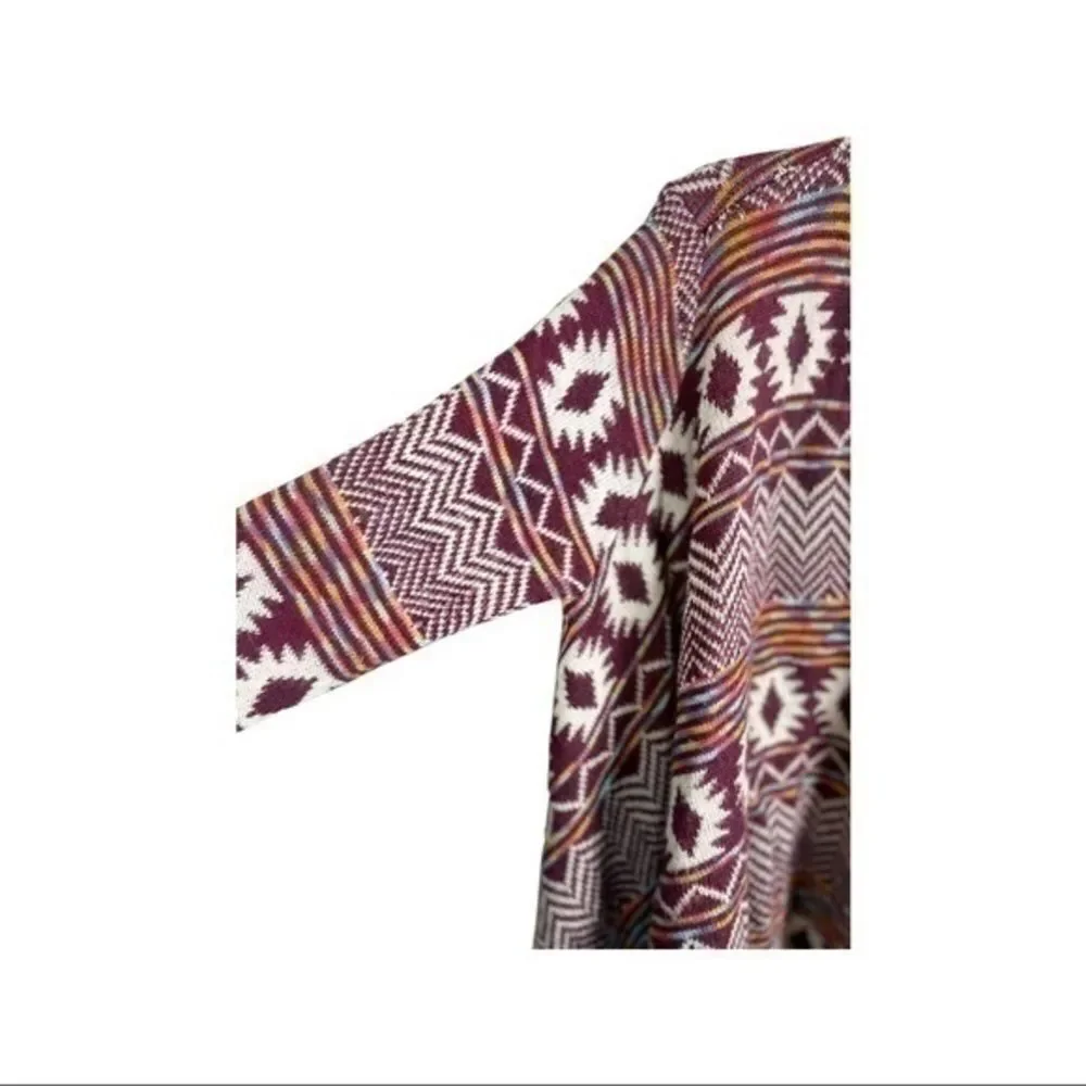 Maroon, White Aztec waterfall cardigan  Sweater Size XXL by xhilaration (Target)